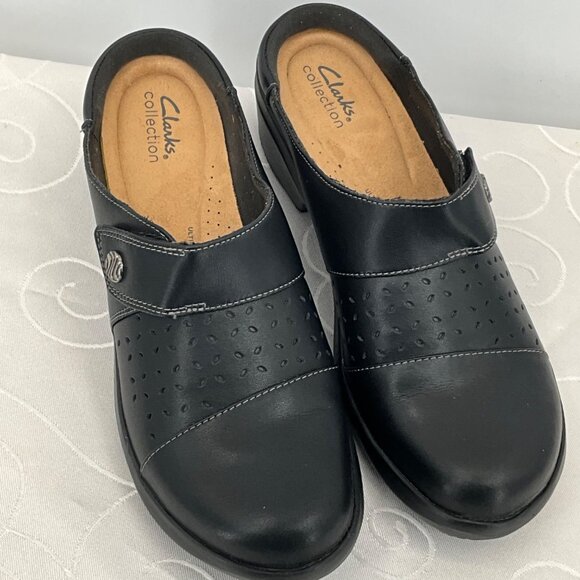 Clarks Collection Women's 10M Black Leather Slip-On Shoes - Picture 1 of 7